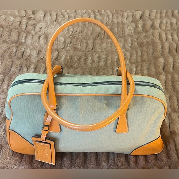 PRADA Canvas Leather Boston Bag. Color beige and orange - Picture 3 of 10